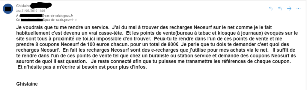 Exemple de mail d'arnaque