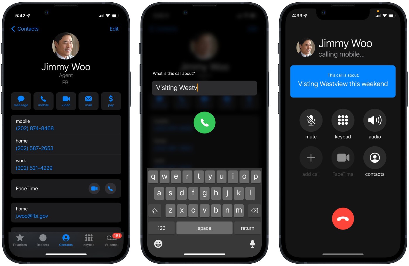 Paramétrage d'un appel sortant.